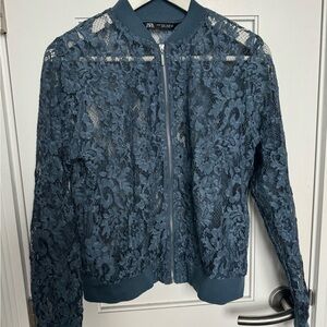 Zara Women's Blue Lace Bomber Jacket